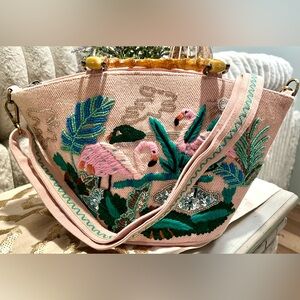 Tropical Flamingo Embroidered Tote Bag